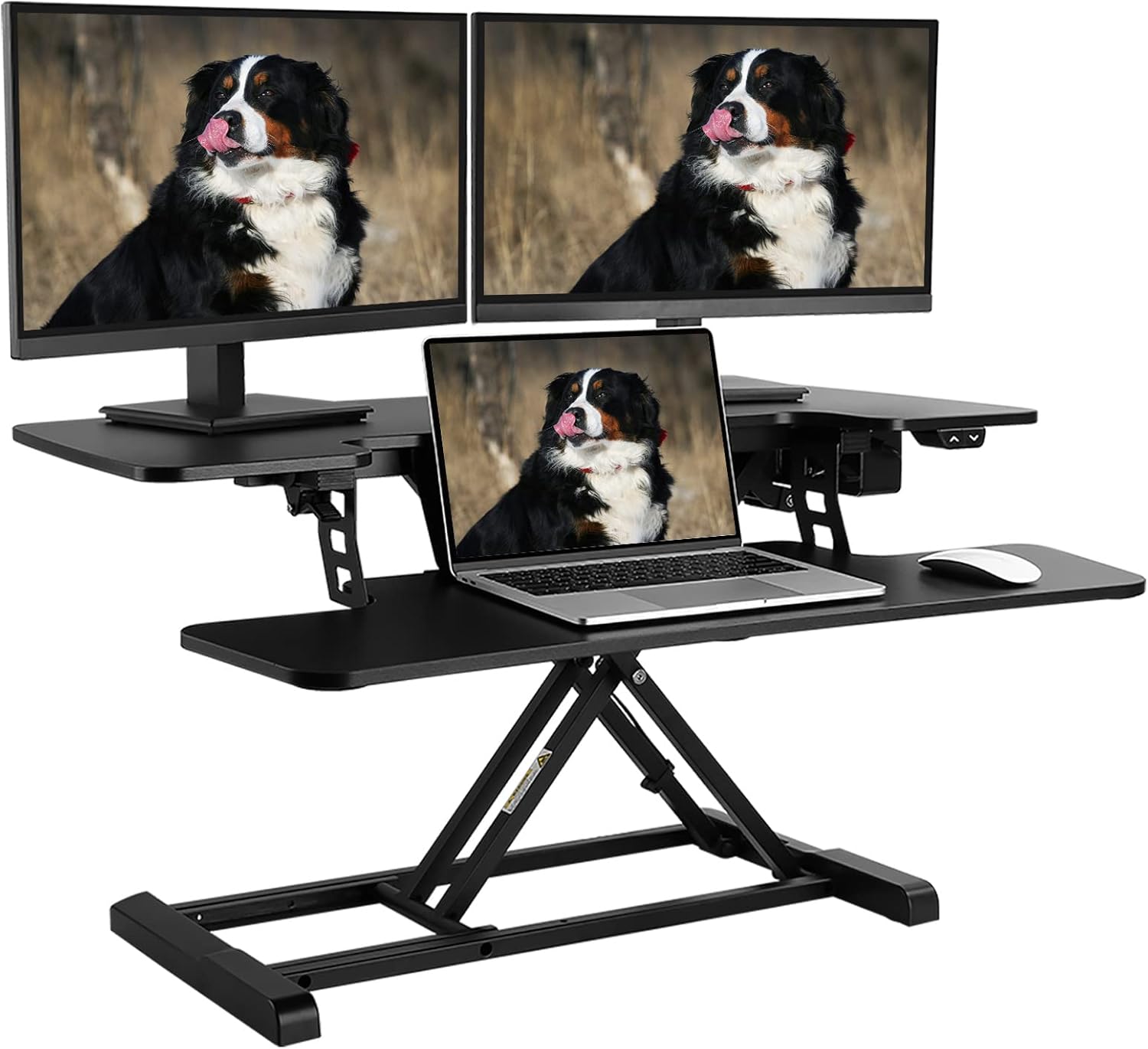 FlexiSpot Motorized Standing Desk Converter 36" Wide Electric Stand up Desk Riser for Monitor and Laptop,Black Height Adjustable Desk for Home Office EM7MB