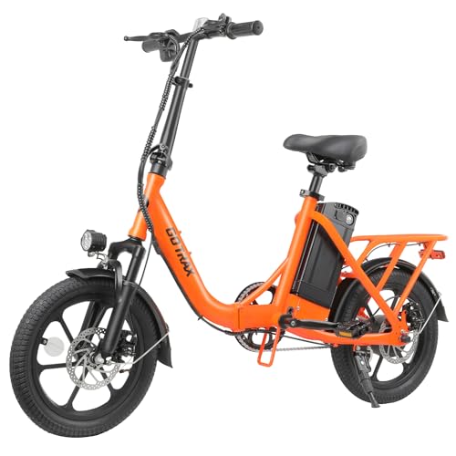 Gotrax 16" Folding Electric Bike, Max 28Miles Range(Pedal-Assist) & Speed 15.5Mph Power by Peak 500W, E-Bike with Removable Battery, Suspension & Adjustable Size, Commuter Bicycle for Adults/Teens
