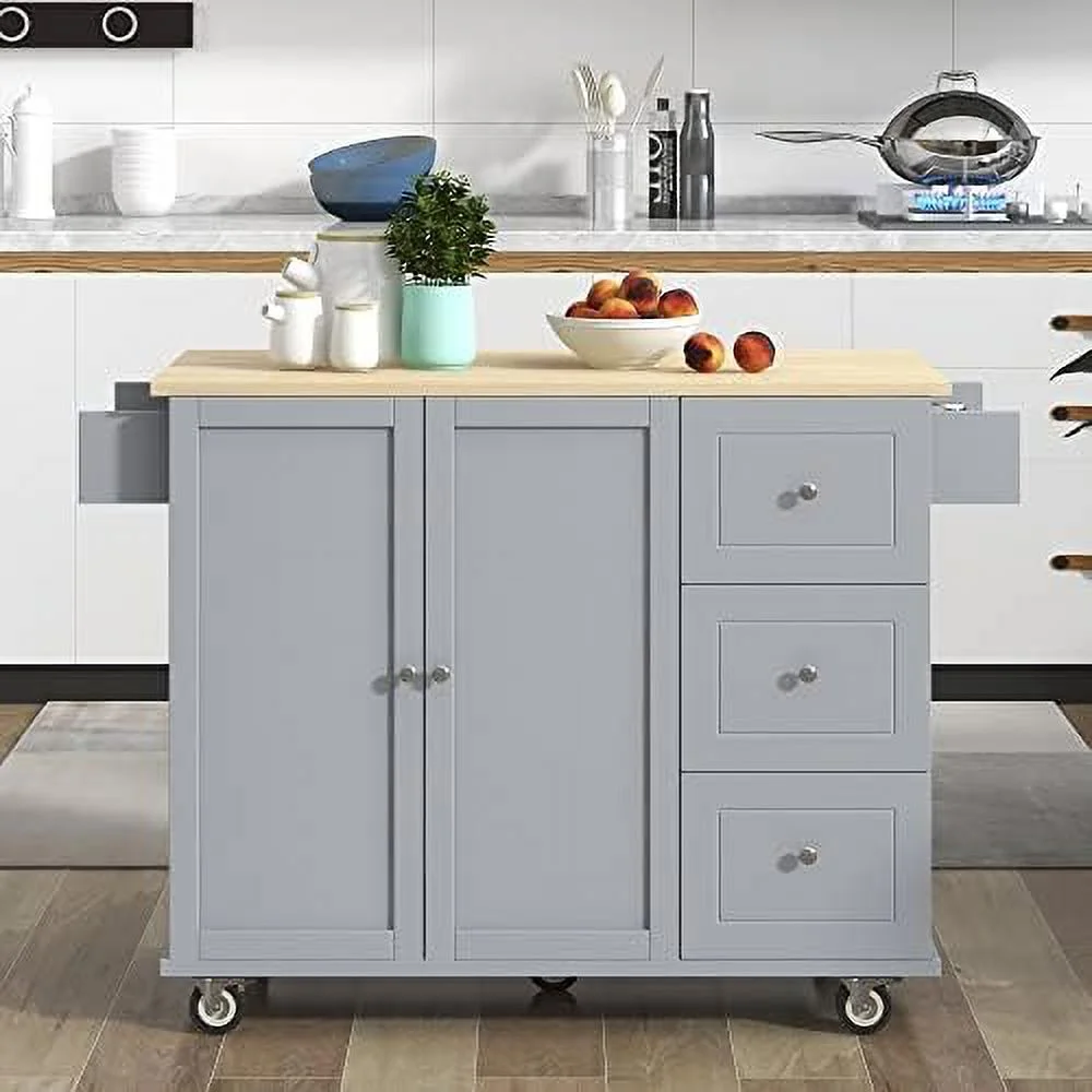 TJCGDTY Rolling Kitchen Island Cart with Folding Drop Leaf and  Cabinets  Kitchen Cart on Wheels with Spice Rack  Towel Rack and 3 Drawers  Dark Blue - Curated Treasures Market
