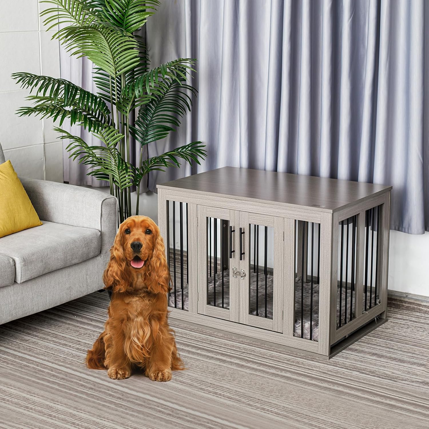Furniture Style Dog Crate Medium with Waterproof, Machine Washable Dog Bed, a Decorative End Table Bedside Table, Indoor Wooden Kennel, Pet House Dog Cage for Medium Dogs and Puppies