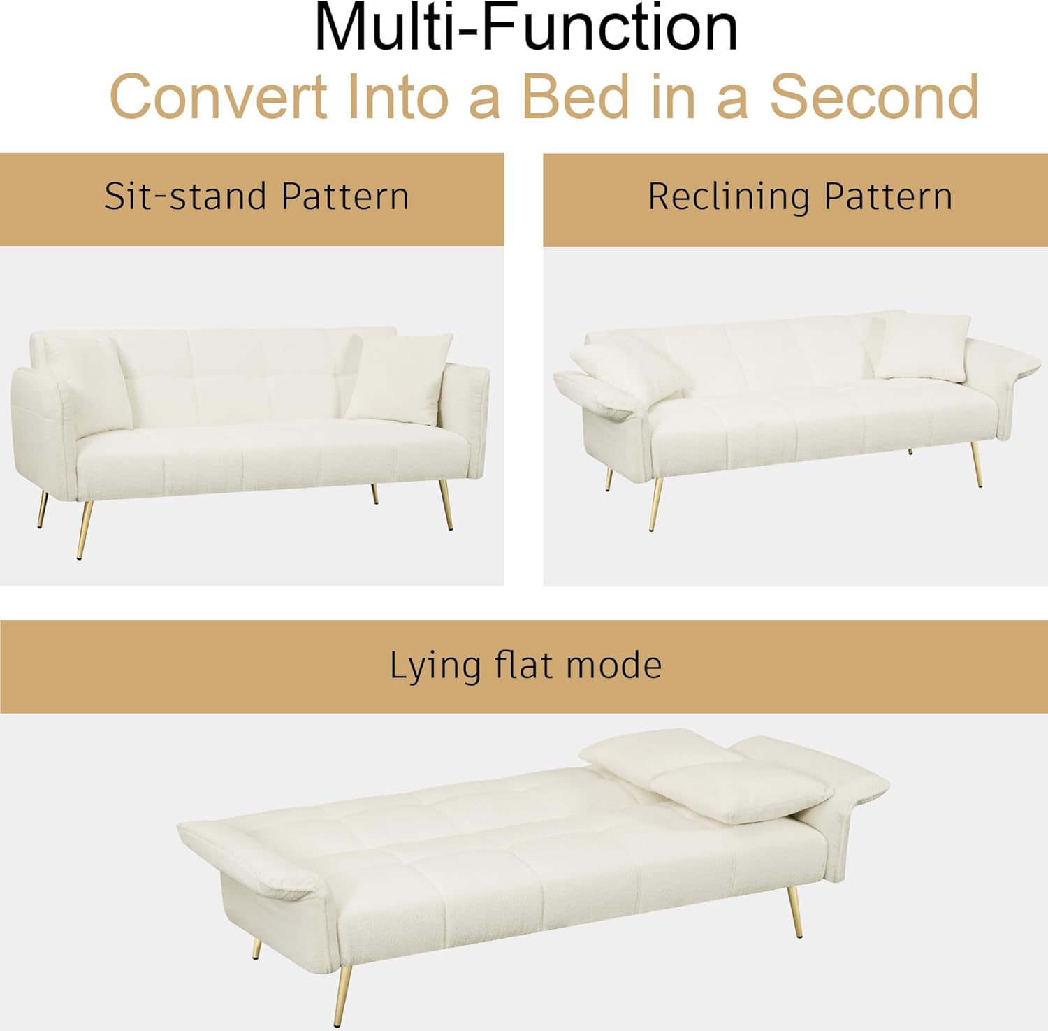 701 futon sofa bed, convertible double sofa bed with folding armrests for living rooms and