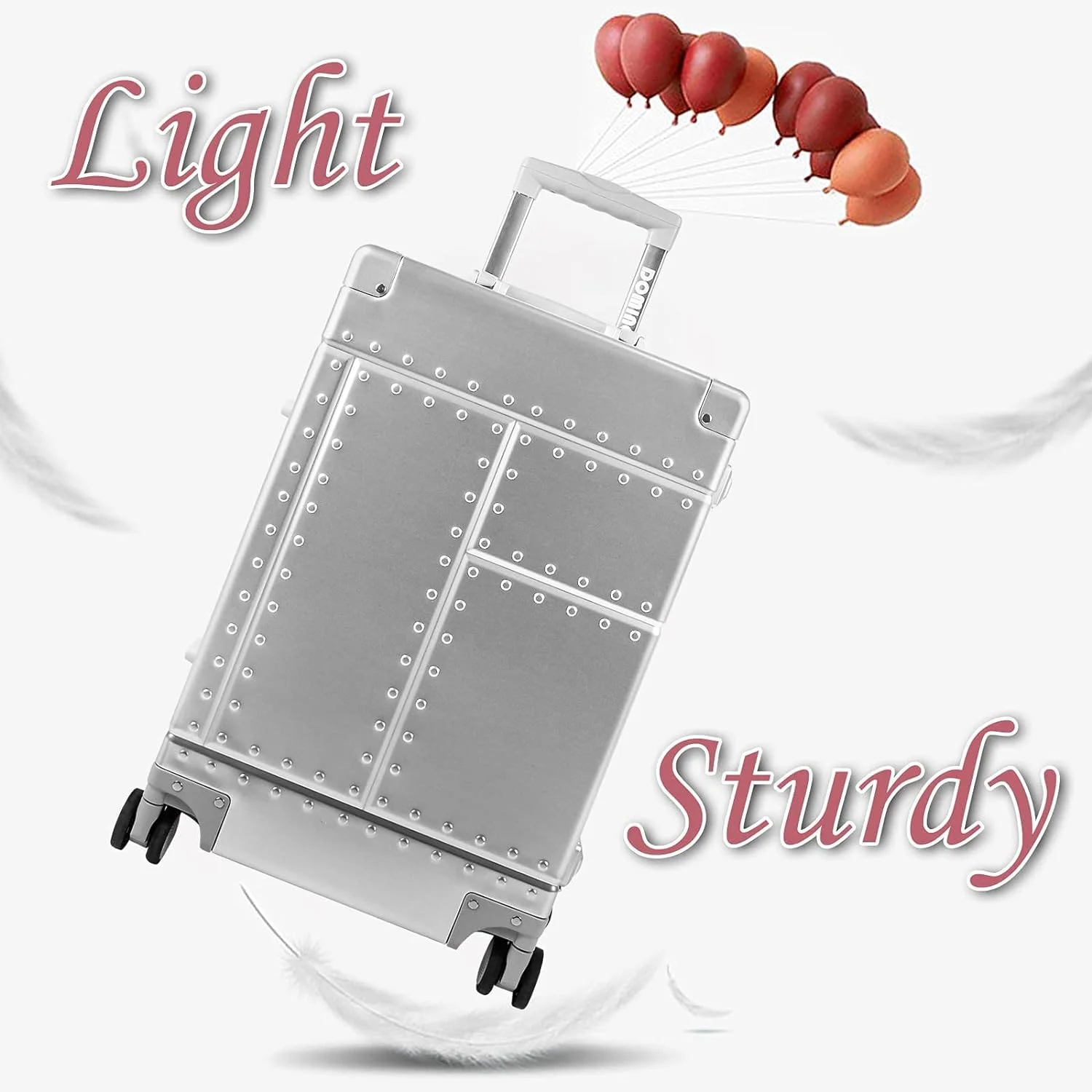 DOMINOX All Aluminum Carry On Luggage Hard Shell Luggage Aluminum Suitcase for Travel Zipperless Luggage Checked Luggage with Silent 360° Spinner Wheels 20 In. (Industry Style, Sliver)