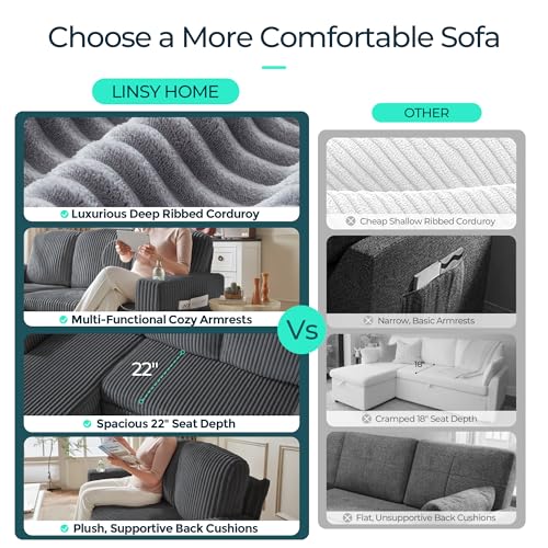 LINSY HOME Sectional Sleeper Sofa with Pull Out Couch Bed Convertible Plush Corduroy Cloud Couch with Storage Chaise & USB Charging, Comfy L Shaped Modular Couches for Living Room Apartment (Grey)