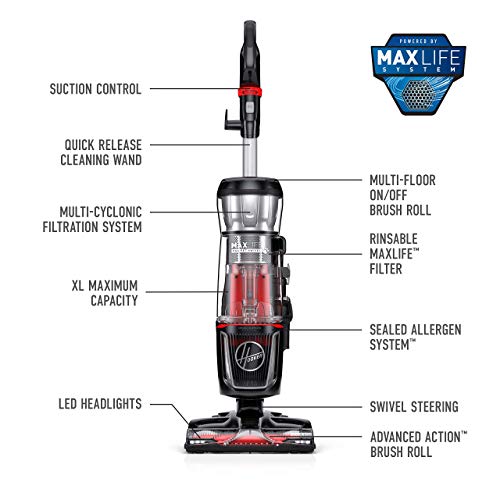 Hoover Upright Vacuum Cleaner, HEPA Media Filtration, for Carpet and Hard Floor