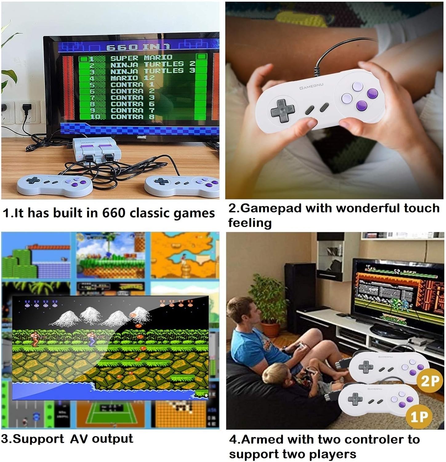 Retro Game Console,Classic Mini NES Console with Built-in 660 Video Games and 2 NES Classic Controllers,AV Output Plug & Play Game System for Kids and Adults Pack of 2