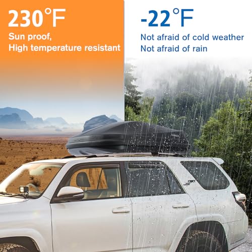 Gray Rooftop Cargo Box Carrier Large 13 Cubic Feet Car Top Mount Travel Luggage Storage, Dual Side Opening, Roof Cargo Boxes Waterproof Rooftop Storage Box Extra Keys, Straps
