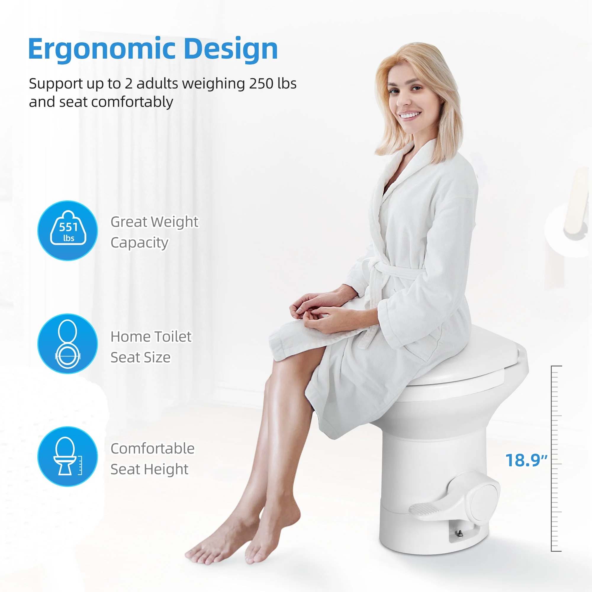 Dextrus RV Toilet with Pedal Flush, 6.6 Gallon Gravity Flush Toilet High Profile with Hand Sprayer