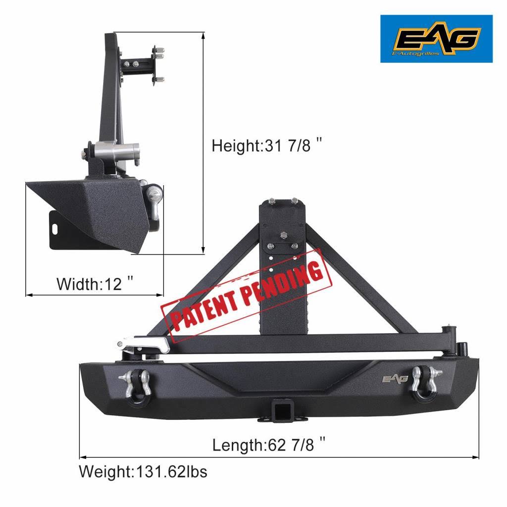 EAG Rear Bumper with Tire Carrier Fit for 07-18 Jeep Wrangler JK