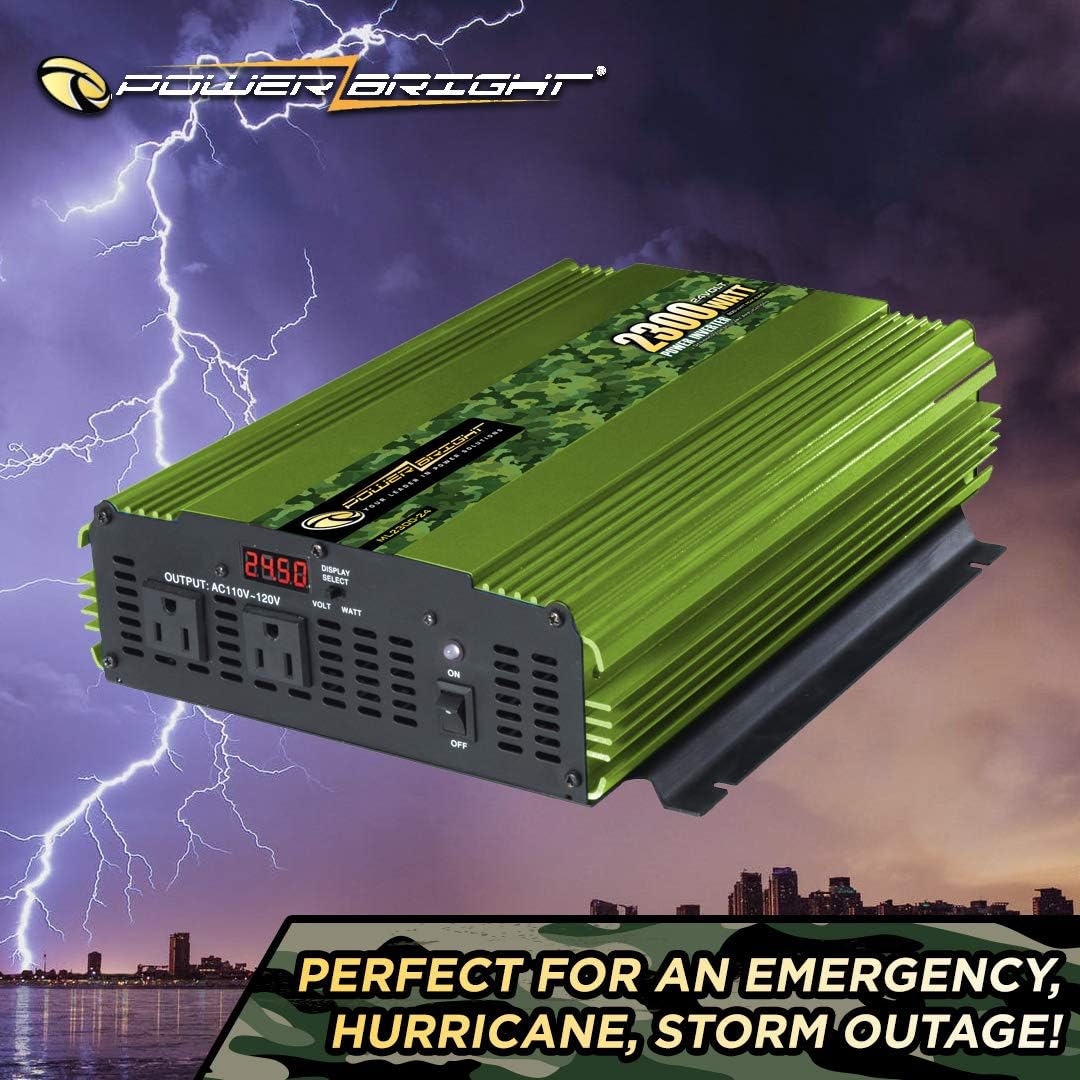PowerBright 3500 Watt Power Inverter, DC 24V to 120V AC Car Inverter w/ Four AC Outlets, LCD Digital Display & Wireless Remote Control - CE Approved