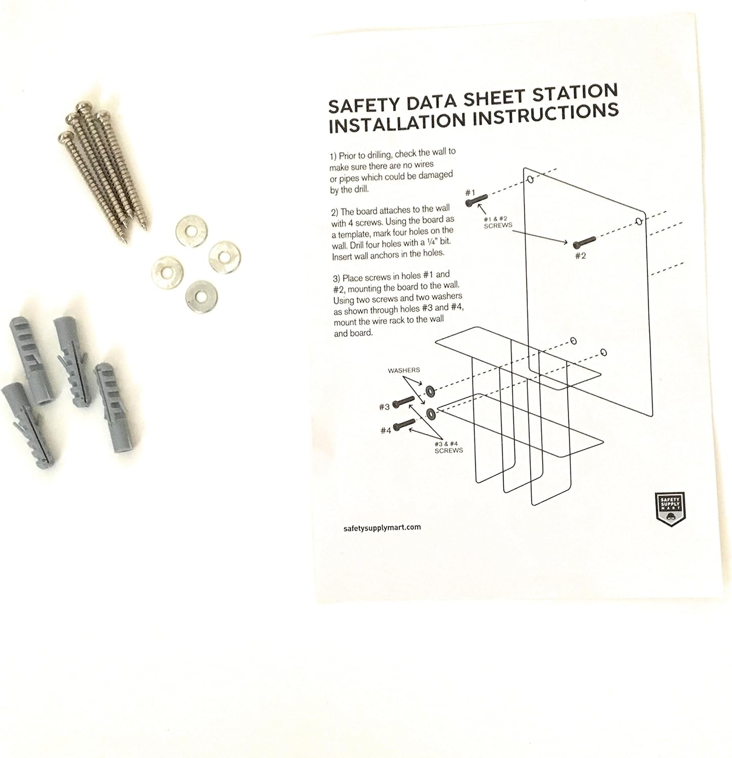 SDS Display Rack -Set with 3 Inch Heavy Duty Ring Binder, Wire Rack, SDS Station Sign, Chain, Mounting Hardware, SDS Poster Included