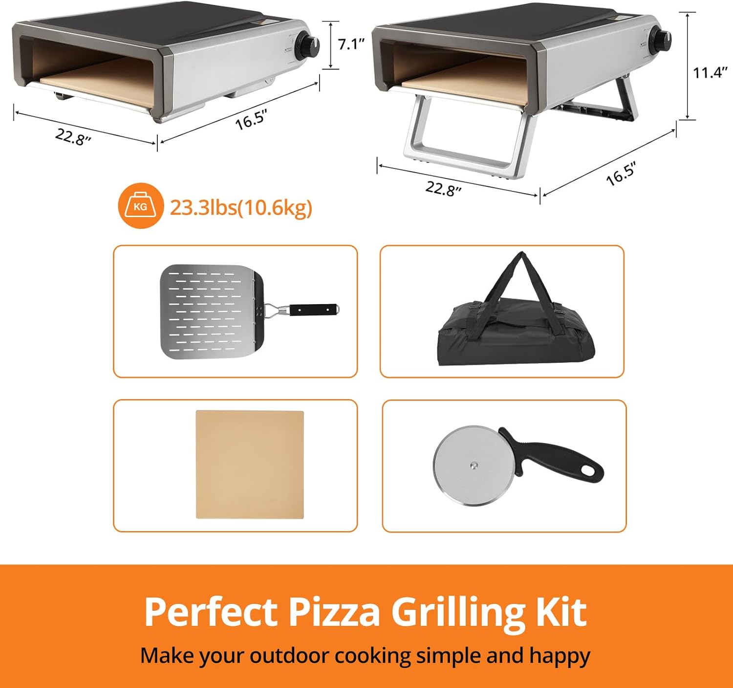 Pizza Oven Outdoor Gas Propane Portable Pizza Ovens, 12” Stainless Steel for Outside Backyard Kitchen Camp With Accessories Kit
