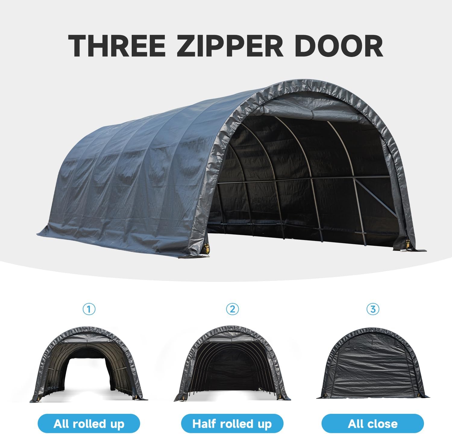 MELLCOM 12 x 24 FT Heavy Duty Carport, Portable Garage with All-Steel Metal Frame and Round Style Roof, Anti-Snow Car Canopy Outdoor Storage Shelter for Car, Truck, Boat