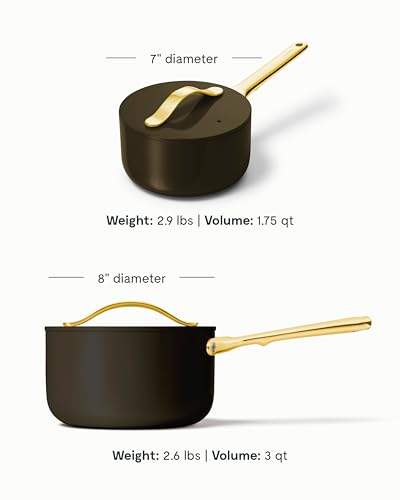 Caraway Nonstick Ceramic Sauce Pan with Lid (3 qt) - Non Toxic, PTFE & PFOA Free - Oven Safe & Compatible with All Stovetops (Gas, Electric & Induction) - Perracotta