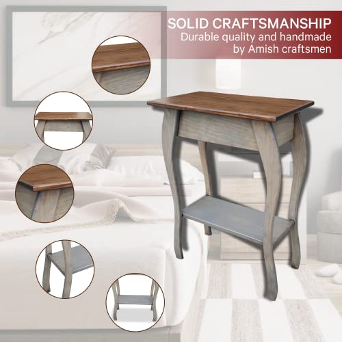 Peaceful Classics Wooden End Table- Amish Handmade Slim Side Table for Living Room, Bedroom, Entry Way, & Hallway, Thin Narrow End Table with 2-Tiered Shelves for Display & Storage, Mocha