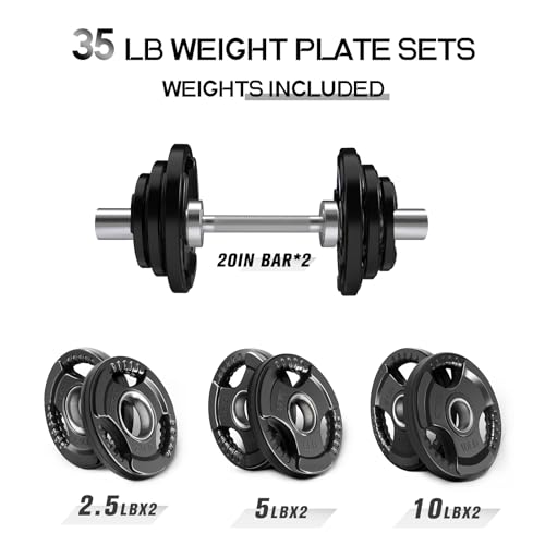 RITFIT 16”/20” Olympic Dumbbell Handles Pair of 500lbs Capacity Loadable Dumbbell Bars with Collars for 2” Olympic Weight Plates Adjustment Perfect for Strength Training in Home Gym