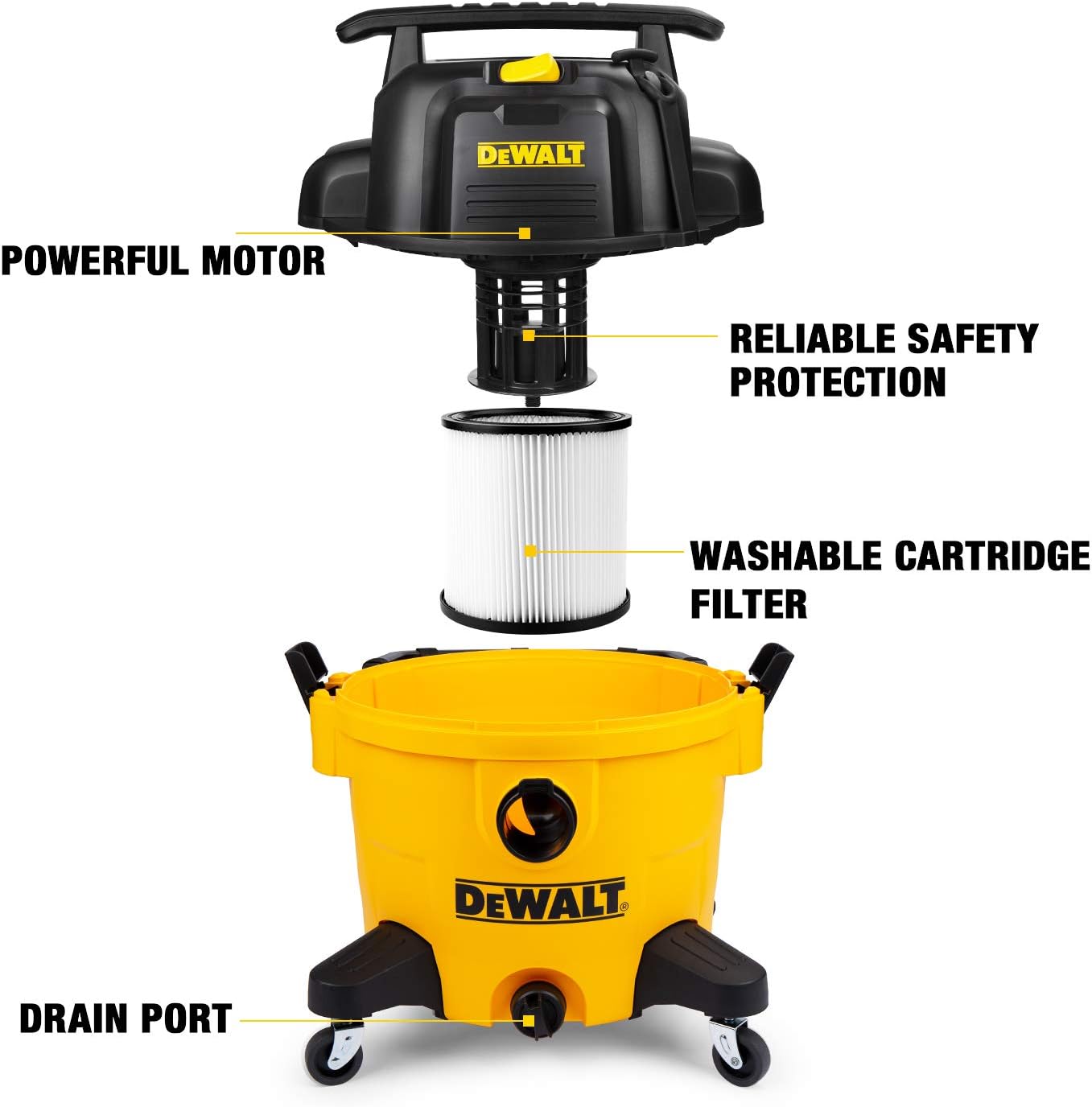 DEWALT 9 Gallon Wet/Dry VAC Heavy-Duty Shop Vacuum with Attachments, 5 Peak HP, with Blower Function, DXV09PA, Yellow
