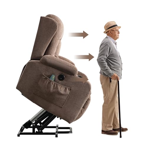Power Lift Recliner Chair with Heat & Massage for Seniors - Electric Motor, USB Port, Side Pockets, and Adjustable Recline,Blue