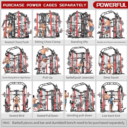 L05/07 Smith Machine，Multi-Function Squat Rack Power Cage with Cable Crossover System,with Weight Bench, Olympic Barbell Weight Set, for Home Gym