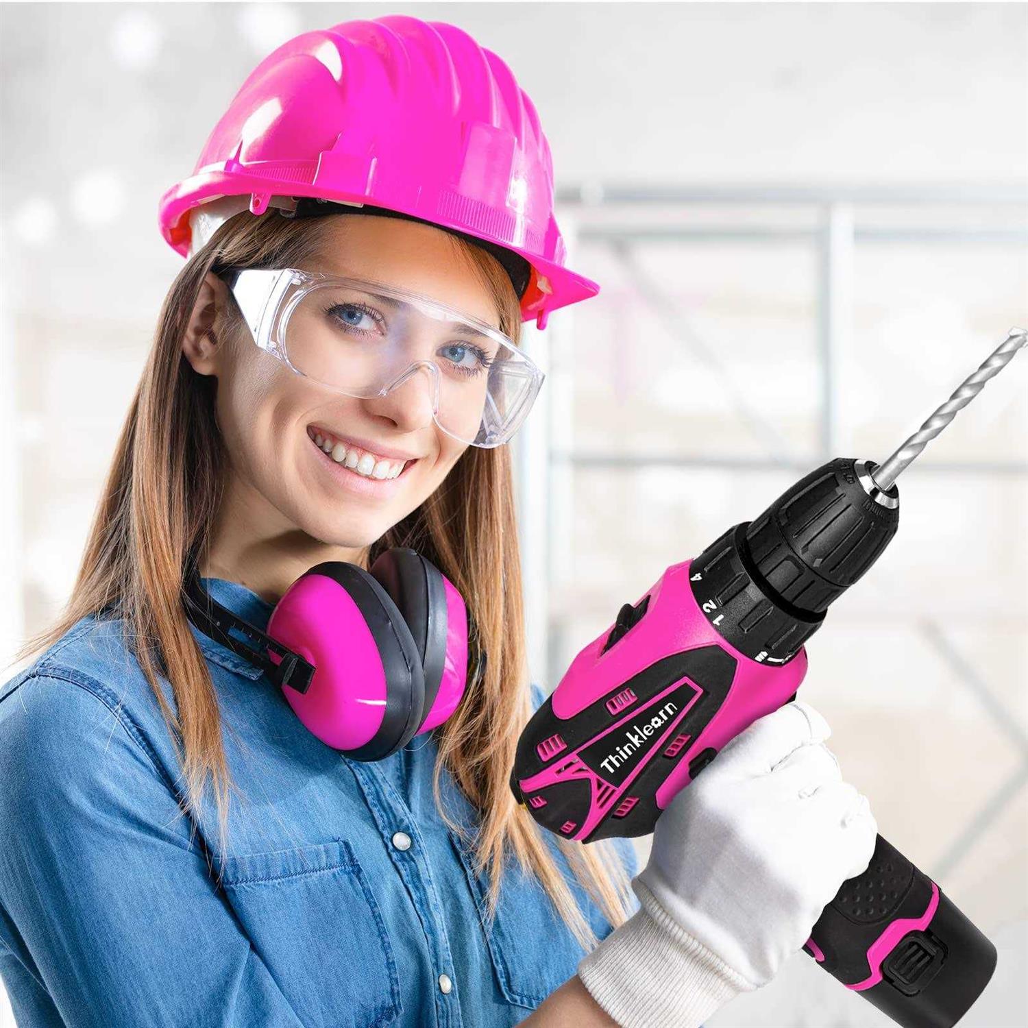 ThinkLearn Pink Drill Set for Women, 137 Piece Hand and Power Tool Set with 12V Cordless Drill - Shop Hardware Tools Online Store