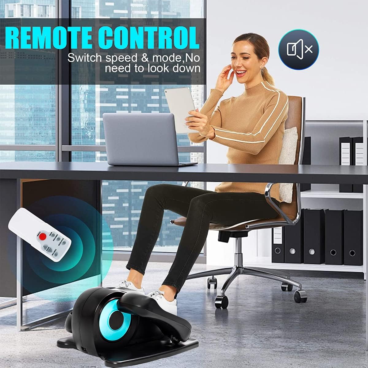 Under Desk Elliptical Machines for Home Use, Indoor Mini Electric Elliptical Bike Exerciser, Compact Leg Foot Pedal Exerciser with Remote & LCD Display (Black)