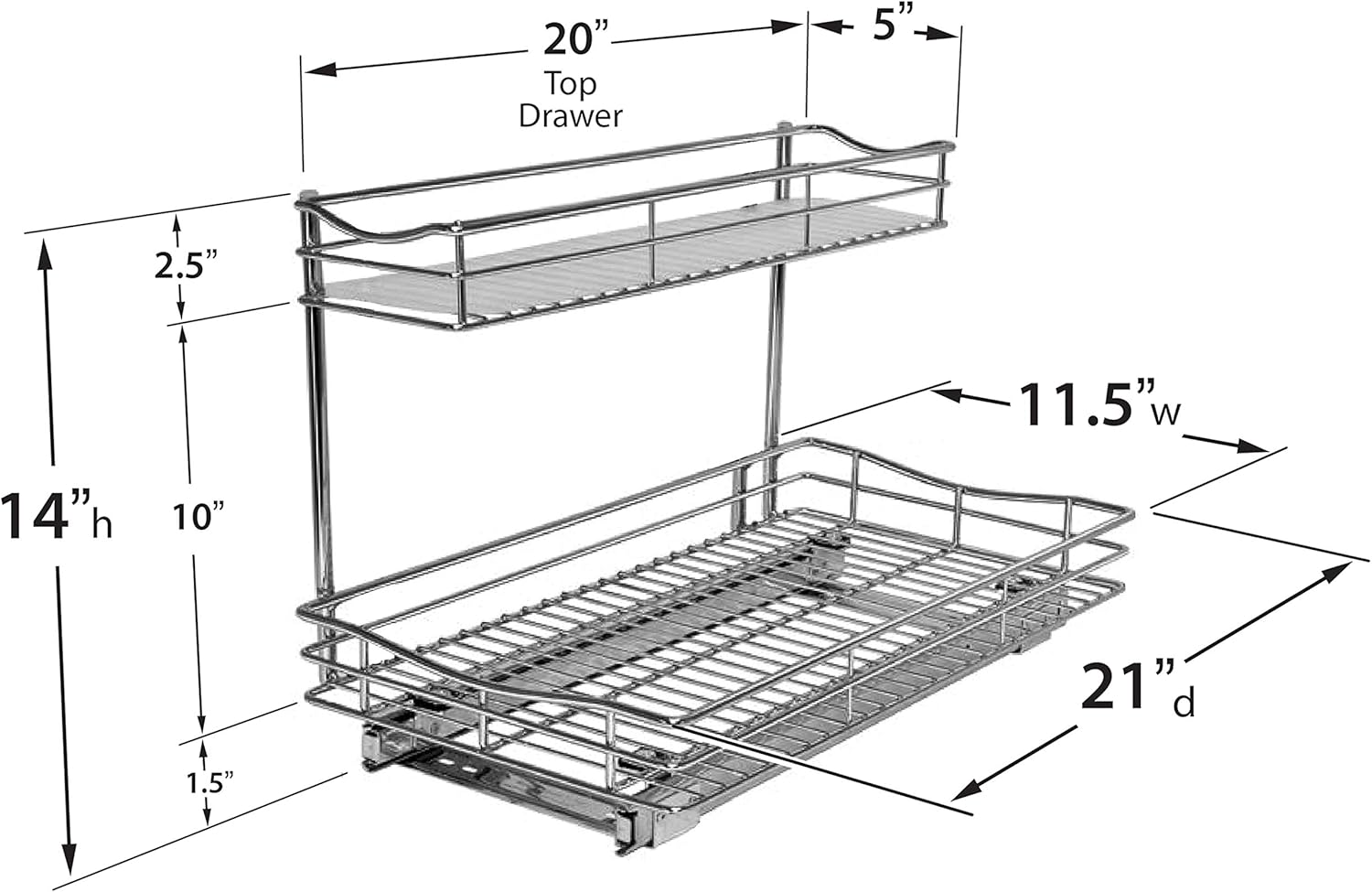Lynk Professional&reg; Under Sink Cabinet Organizer Pull Out Two Tier Sliding Shelf, 11.5w x 18d x 14h-Inch, Chrome