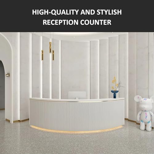 Modern Curved Shaped Reception Desk, Company Bar Table Front Desk, Consultation Office Desk Retail Cashier Counter (Pink, 59" L*24" W*39.4" H)