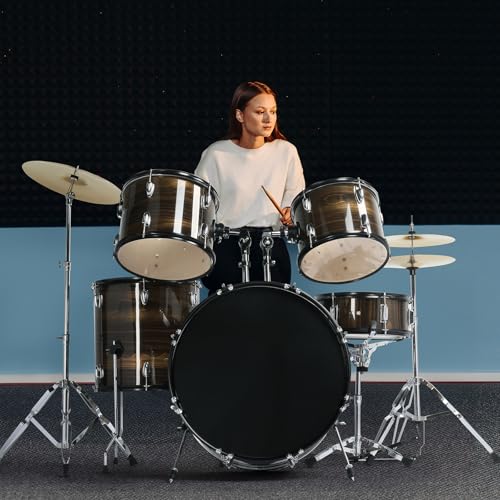 Ktaxon 22 Inch Adult Drum Set, 5-Piece Full-Size Drums Kit with Cymbal Stands, Hi-hat Stand, Sticks, Drum Pedal, Stool & Floor Tom for Beginner Teens Student (Blue)