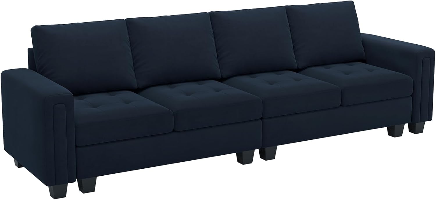 Belffin Velvet Modular 4 Seat Sofa Couch Sectional 4-seat Sofa Couch for Living Room Blue