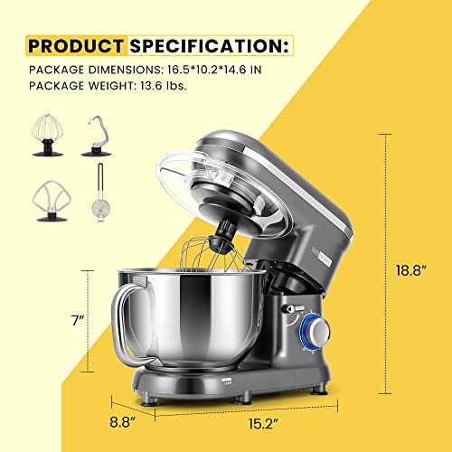 VIVOHOME Stand Mixer, 650W 6 Speed 6 Quart Tilt-Head Kitchen Electric Food Mixer with Beater, Dough Hook and Wire Whip, ETL Listed
