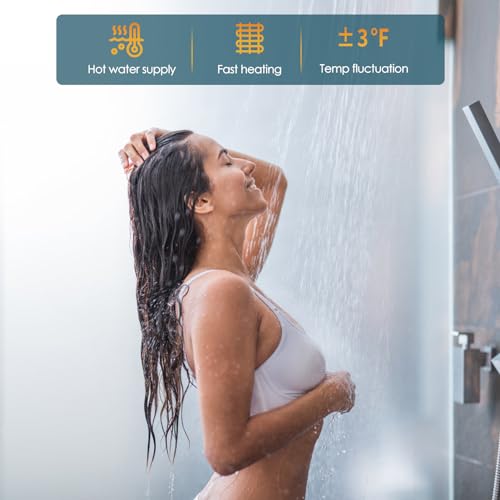 RV Tankless Water Heater DC 12V Instant Endless Hot Water with 15 x 15 inches White Door and Remote Controller LCD Display Compatible with all RV