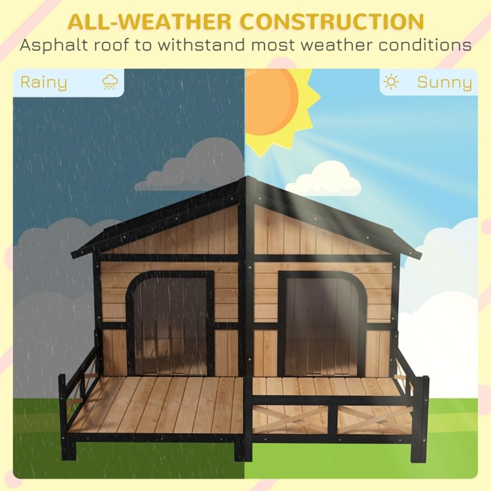 Dog House Outdoor Wooden Cabin House Style Wooden Dog Kennel with Porch Suitable for Small to Medium Sized Dogs Under 33 Lbs