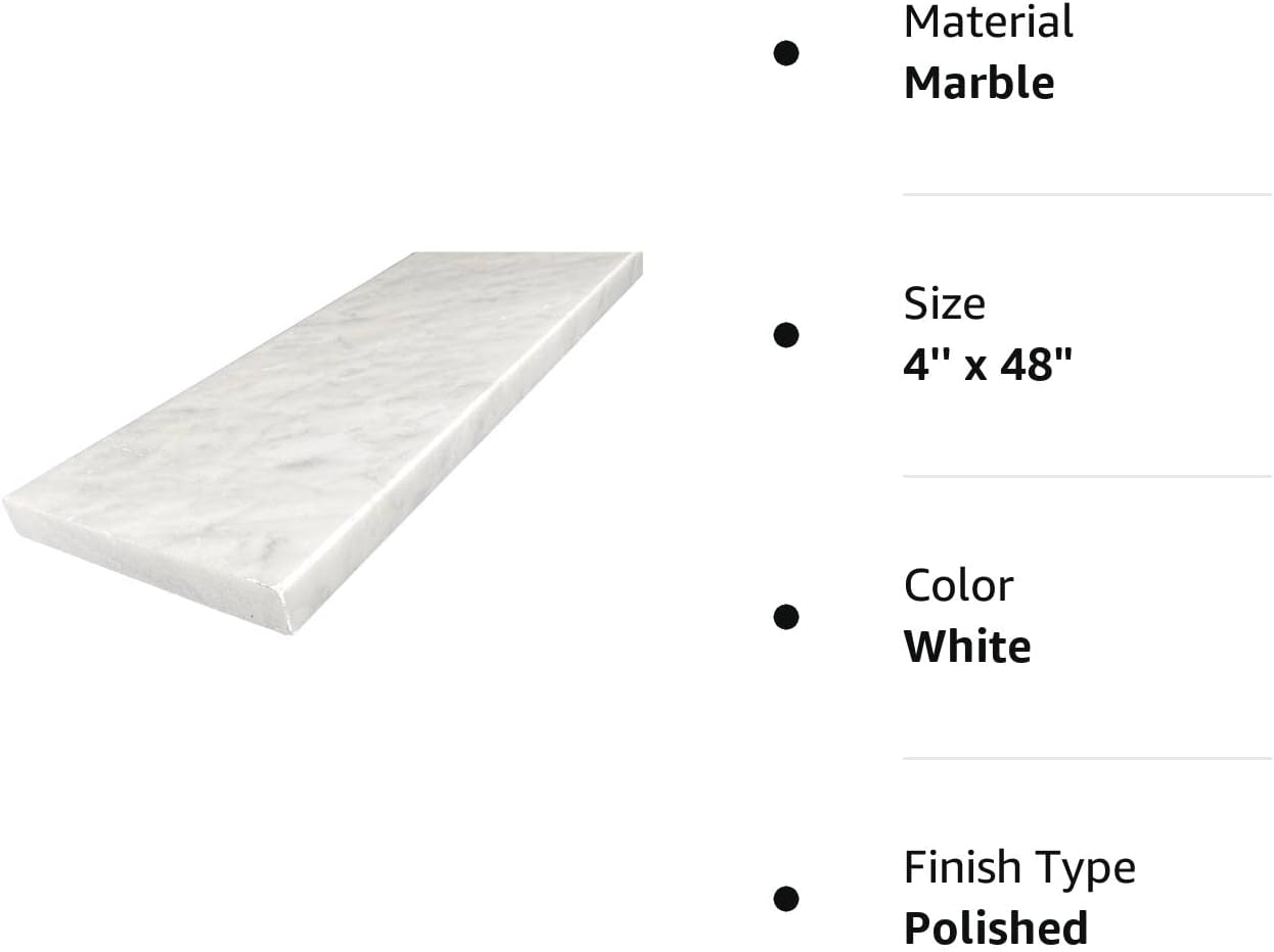 Tenedos Carrara Marble Floor Threshold (Marble Saddle) - Polished - (4'' x 48")