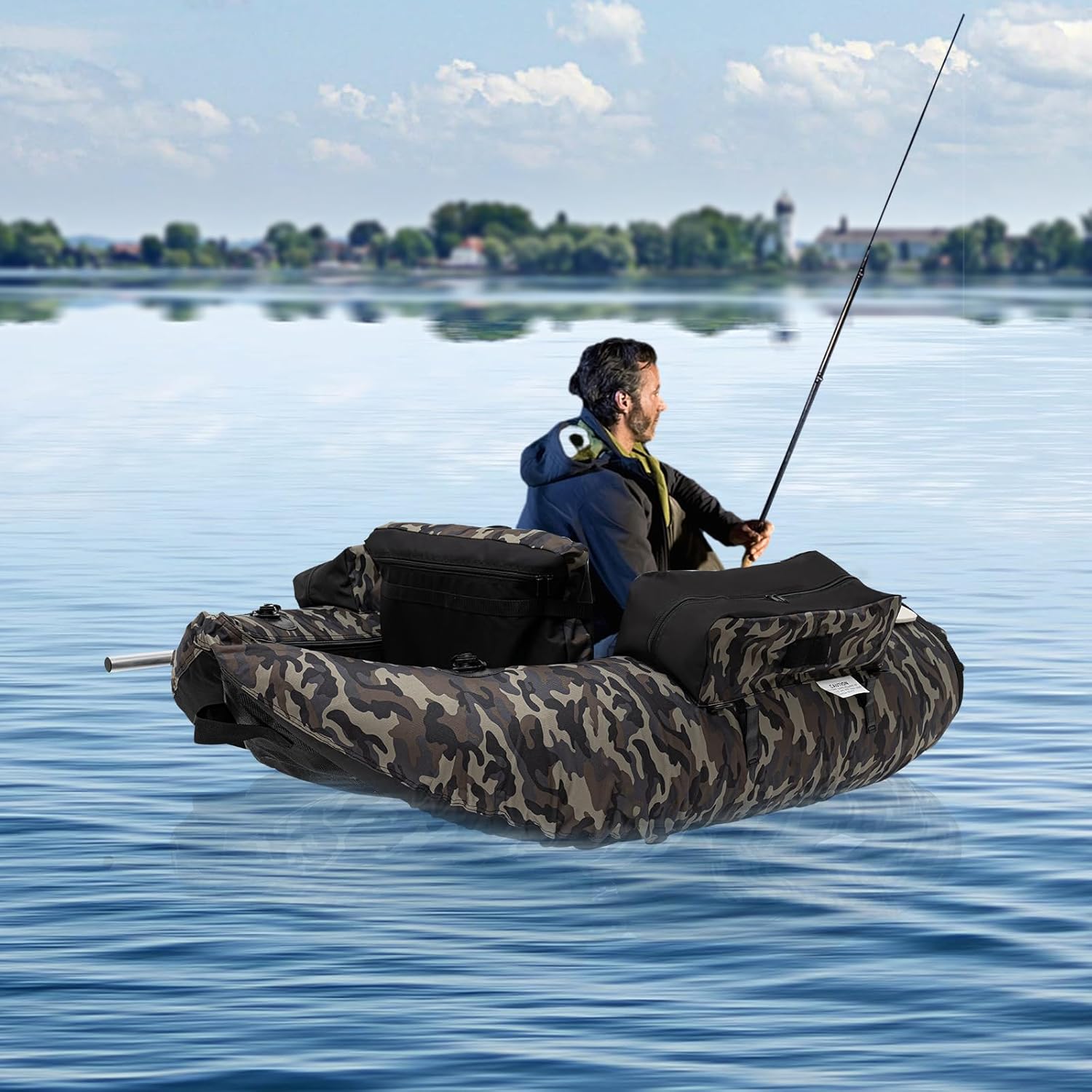 Inflatable Kayak Set, 1-Person Portable Inflatable Fishing Boat with Adjustable Shoulder Straps, Ergonomic High-Back Seat, Outdoor Fishing Boat for Lakes and Rivers, 286.6lbs Weight Capacity