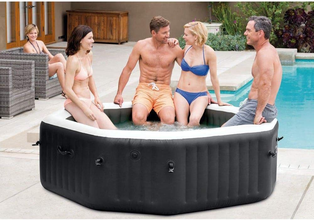 Intex 79" X 28" PureSpa Jet and Bubble Deluxe Inflatable Hot Tub Set with Energy Efficient Cover, 4-Person 28457EP