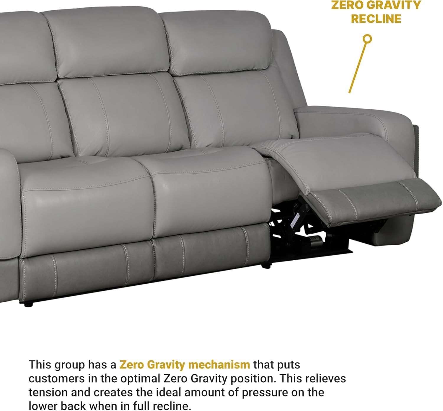 Armen Living Rosalyn Modern Zero Gravity Power Reclining Sofa with Dropdown Console, 87" Wide, Silver and Gray Top Grain Leather