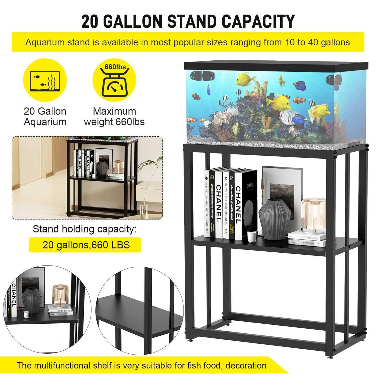 Likeem Fish Tank Stand Metal Aquarium Stand 20 Gallon Aquarium Turtle Tank 24.8 x 9.25 x 30.1 - Pet Supplies online store