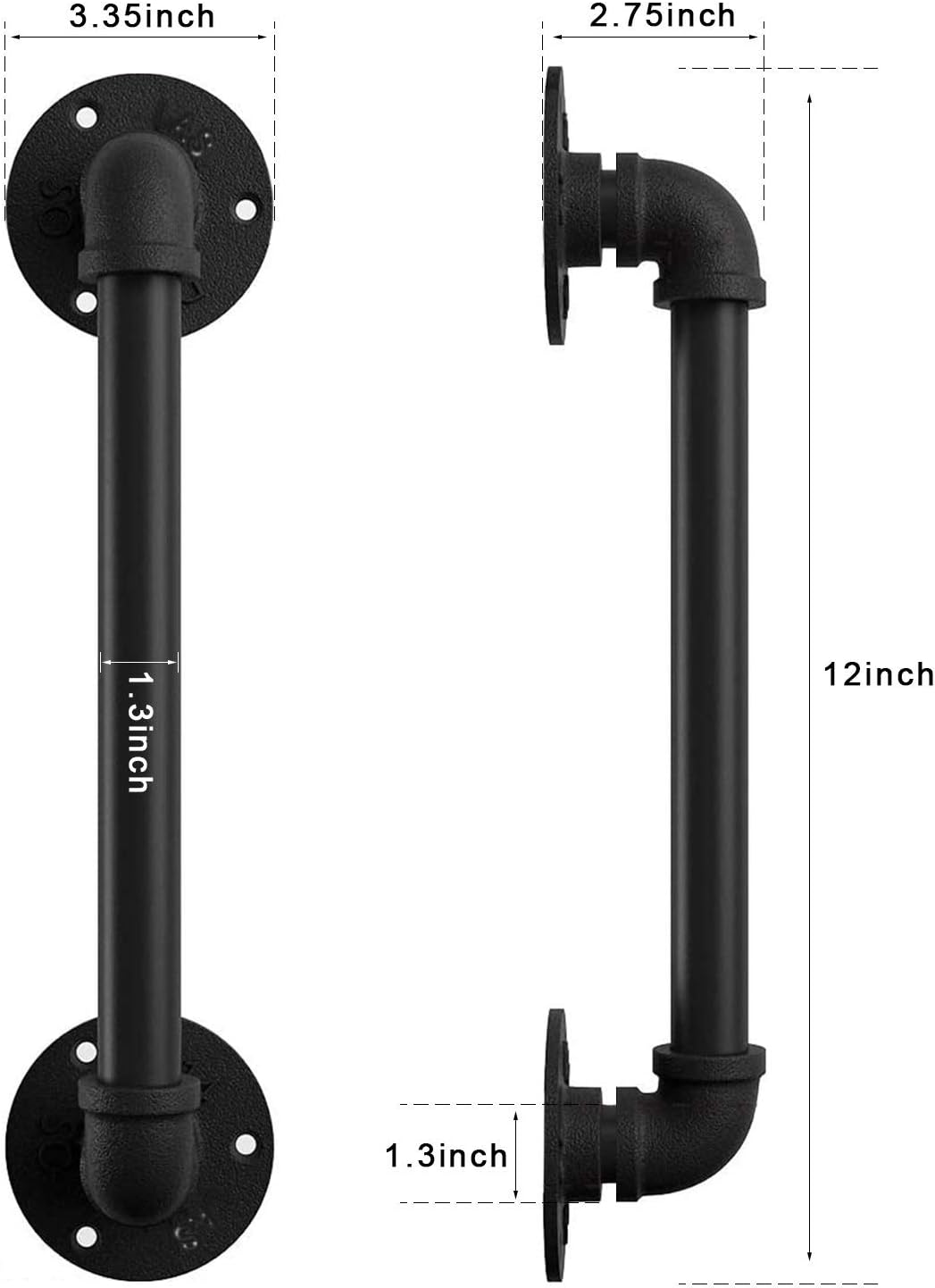 KaBenGo Hand Railings for Stairs Metal Pipe Staircase Handrail Wall Mount Decoration Rail for Outdoor & Indoor Steps Baluster Complete Kit/Easy to Install Banister (Satin Black) (3ft), 3 Feet