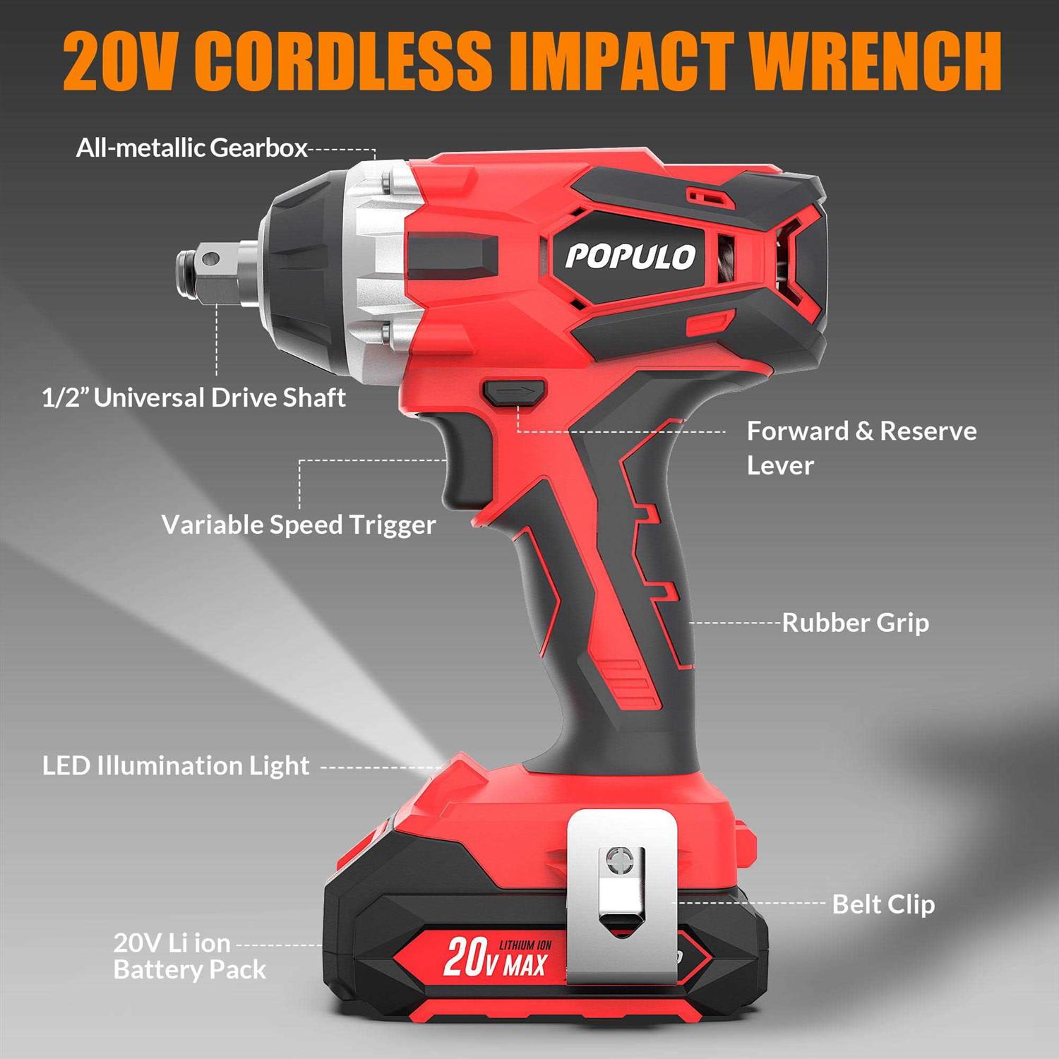 Populo 20V Cordless Impact Wrench Chuck Power Impact Wrenches - Shop Hardware Tools Online Store