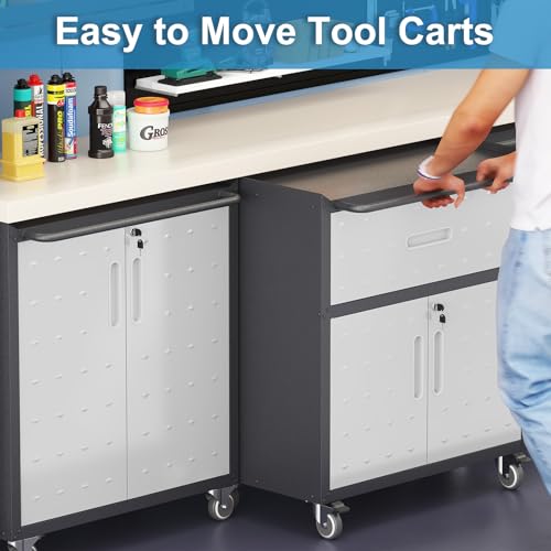 Garage Storage Cabinet Wall Cabinet with 2 Doors,Lockable Tool Cabinets Wall Mounted with Adjustale Shelves,Heavy Duty Steel Hanging Cabinets for Warehouse Kitchen Laundry,Assembly Required
