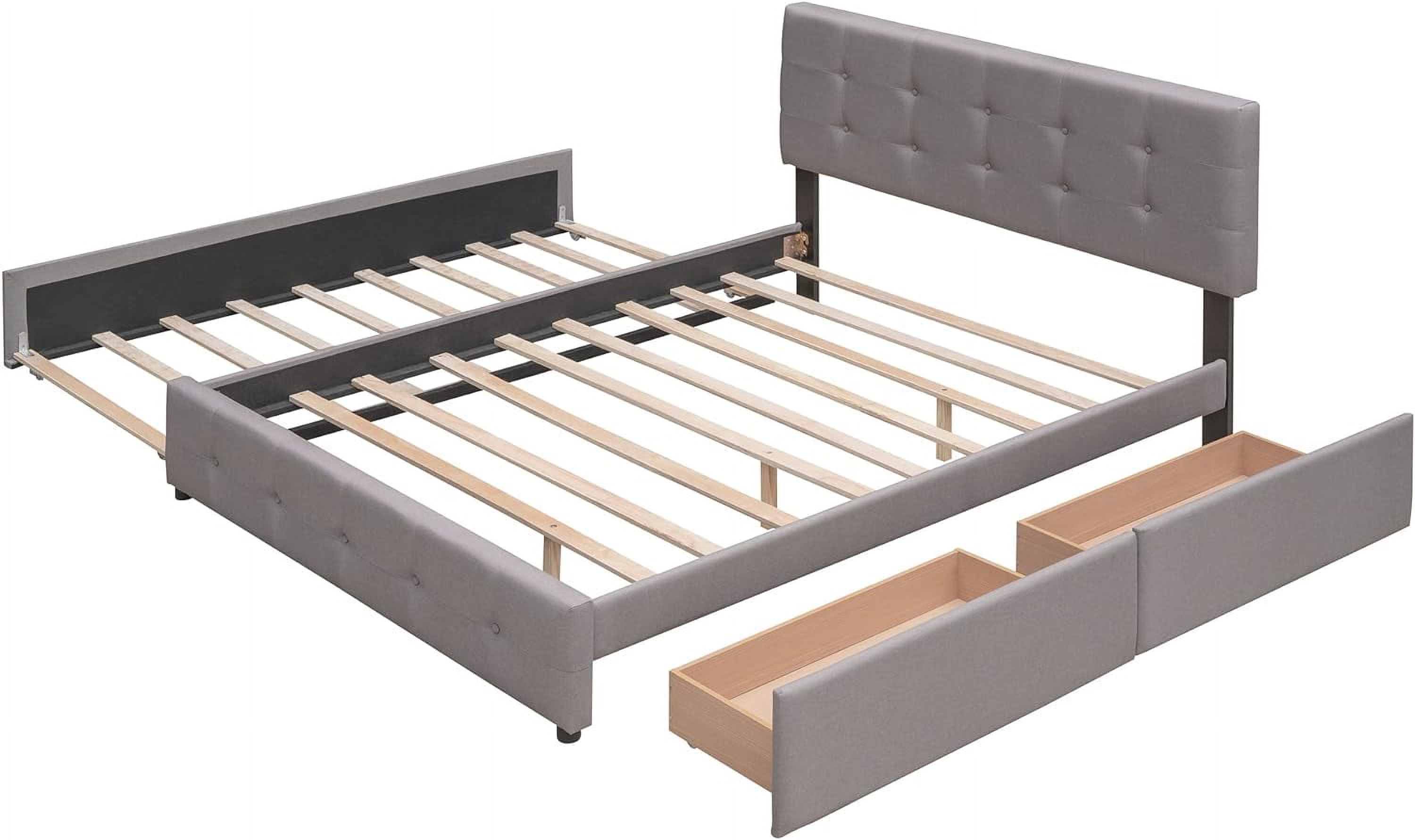 Quee Platform Bed Frame With XL Trudle Ad Drawers, Upholstered Storage Platform Bed With Headboard For Bedroom Guest Room, Lie Fabric, Light Gray