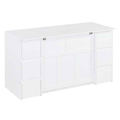 Twin Size Murphy Beds with Charging Station and Storage Drawers, Wood Cabinet Bed Frame, Wall Bed with Outlet & USB Ports for Home Office Studio, White