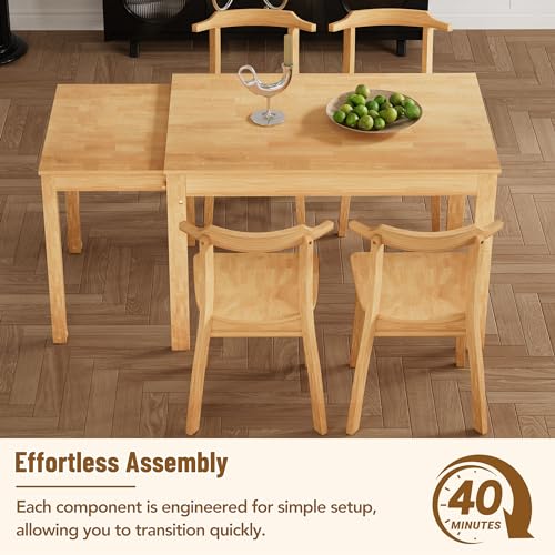 Bellemave 5-Piece Extendable Dining Table Set with Wheels Farmhouse Kitchen Table Set with 4 Chairs and 17.7" Pull-out Side Table, Rectangular Dining Room Set for Kitchen, Dining Room (Brown)