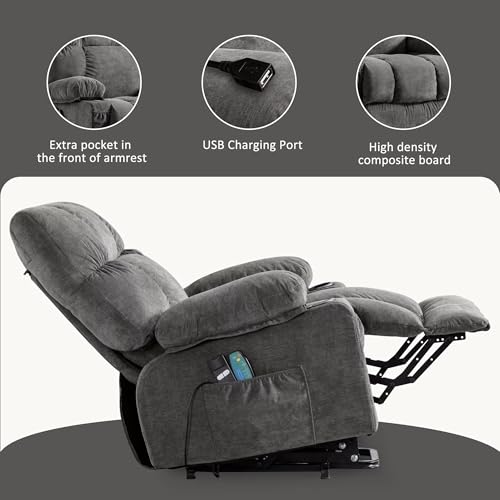 Power Lift Recliner Chair for Elderly,Recliner Massage Chair with Heat and Massage Recliner,Lift Chair Sofa with Infinite Position and Side Pocket,USB Charge Port,Gray