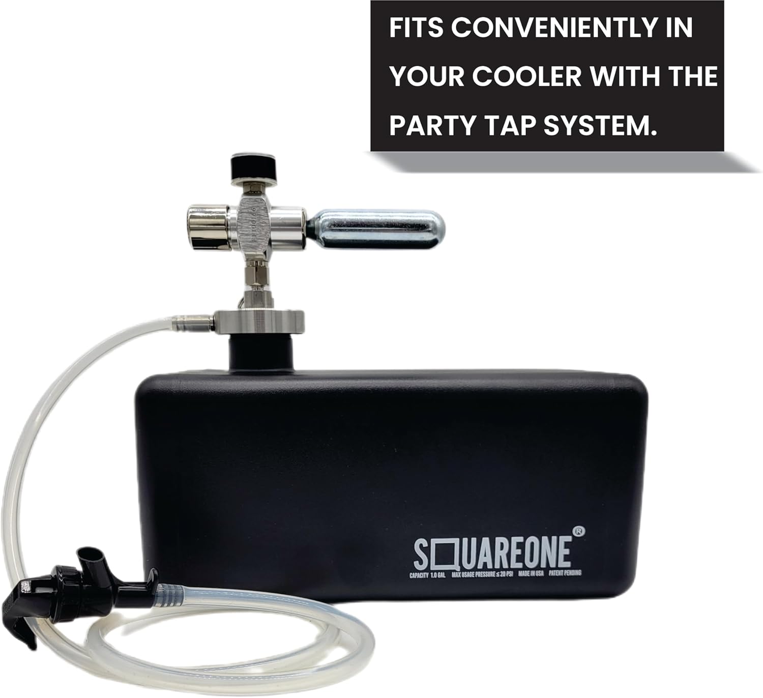 Square One Mini Keg, Stainless Steel Keg and Tap System, 2x 64oz Growlers or 1 Gallon Capacity, Fits in Refrigerators/Coolers, Great for Beer, Kombucha, Cold Brew, and Mixed Drinks - Black