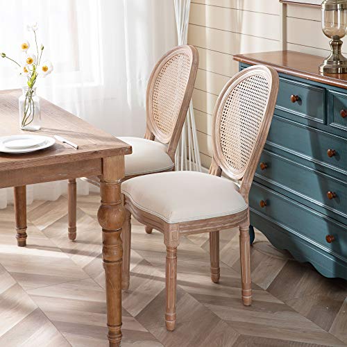 Dining Chairs Set of 2, French Dinning Chairs, Fabric Cane Upholstered Dining Room Chairs, Farmhouse Kitchen Chairs, with Beautifully Carved Solid Wood Frame for Home,Office, Restaurant (Style 2)