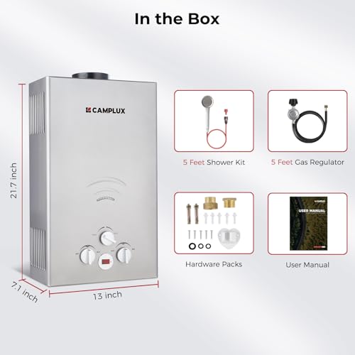 CAMPLUX 2.64 GPM Propane Portable Gas Water Heater, 68,000 BTU Outdoor Tankless Camping Water Heater with Digital Display, White