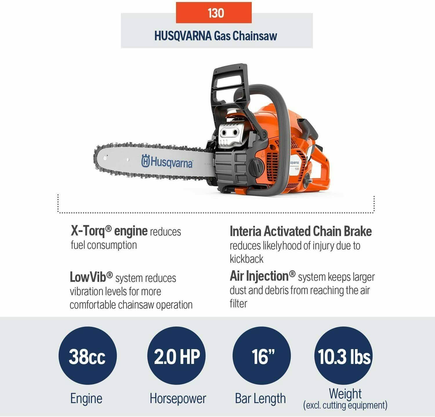 16 in 38cc Gas-Powered 130 Chainsaw
