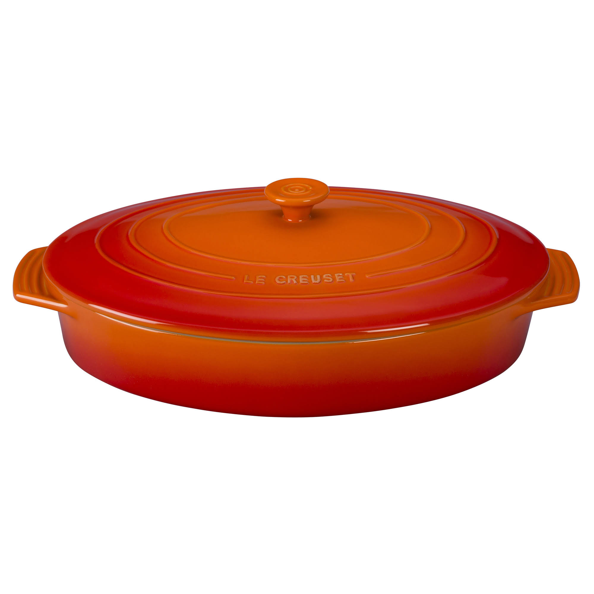 Le Creuset Stoneware Covered Oval Casserole, 3-3/4-Quart, Flame