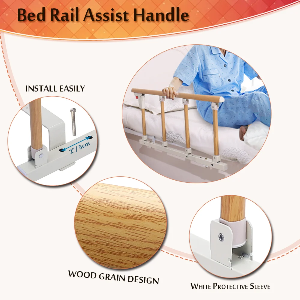 Bed Rails for Elderly Adults Safety Bed Side Assist Rail Collapsible Guard Railing Medical Bedrail Slides Under Mattress Hospital Bed Half Rail Support Bar Bed Cane Transfer Handle Fall Protector