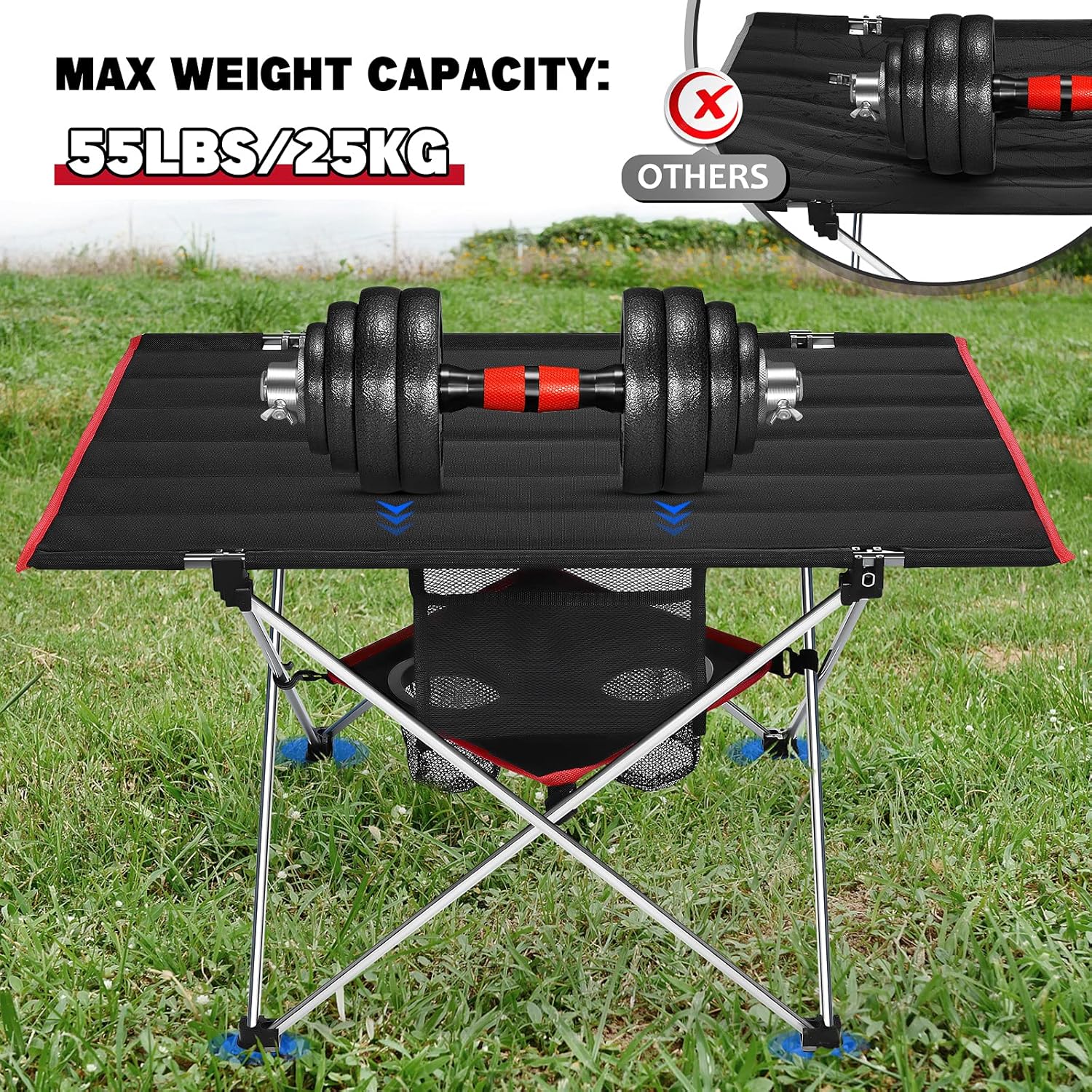 Outdoor Folding Camping Table Lightweight: Portable Camp Table with Cup Holders and Carrying Bags Outside Camping Tables That Fold Up Lightweight for Outdoor Picnic Beach Hiking Travel Fishing Medium